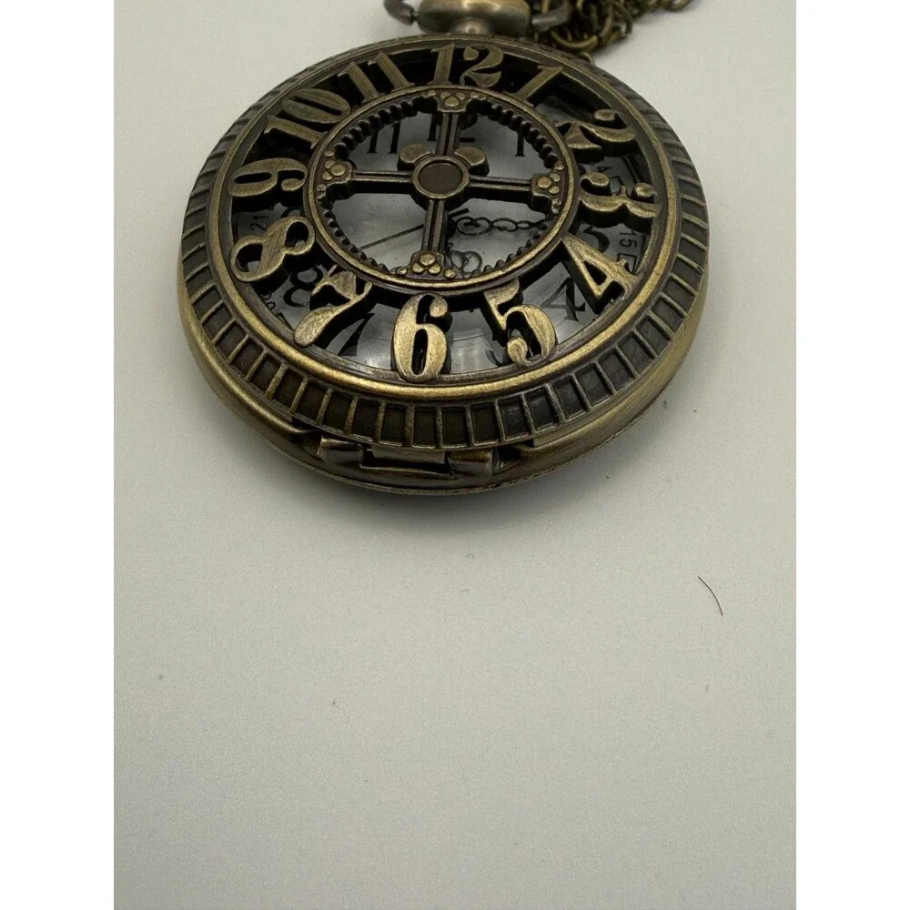 Steampunk Antique Bronze Unisex Quartz Pocket Watch Necklace Chain